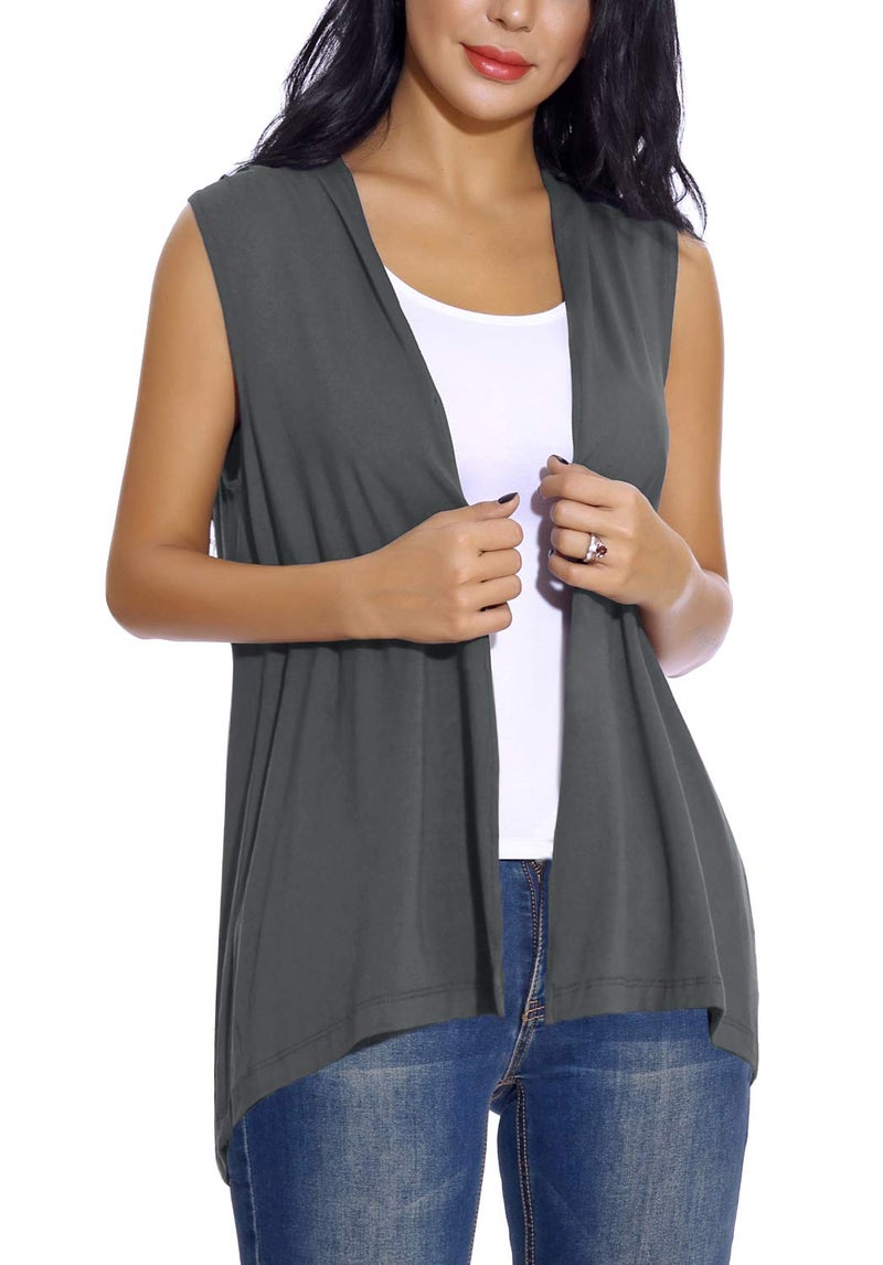 EXCHIC Women's Sleeveless Open Front Cardigan Vest Lightweight Cool Coat (XL, Deep Grey) - Image 4